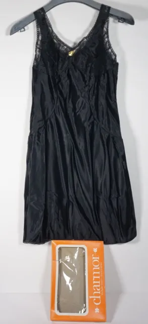 True Vintage Charmor Unterkleid Wäsche Mieder Spitze schwarz Größe 38 mit OVP