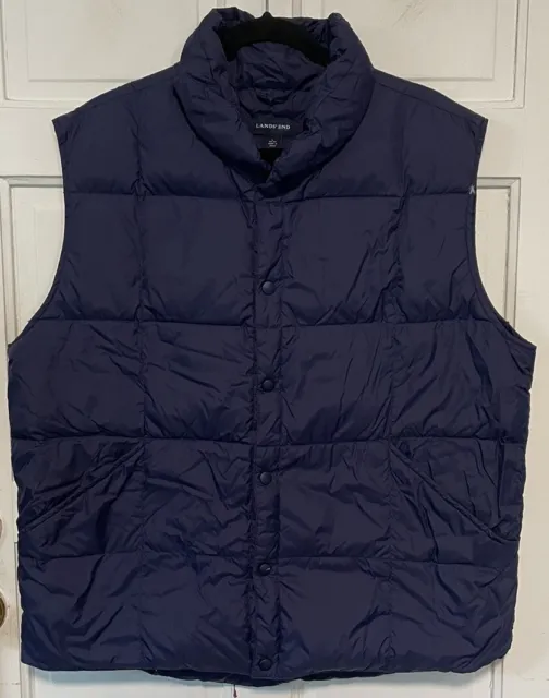 Lands' End Puffer Pillow Vest Men Goose Down Jacket Navy Blue Size LARGE 42-44