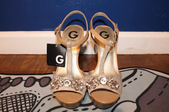 G by Guess Tan Blingy Sandal 5" Heel Women’s Size 8.5