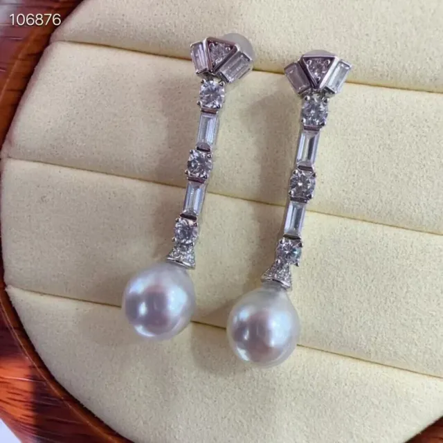 classic pair of 10-11mm south sea drop white pearl dangle earring 925s(mtrj)