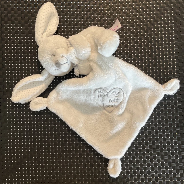 Doudou Mouchoir Lapin Blanc Mon Petit Cœur 19/19Cm Neuf !