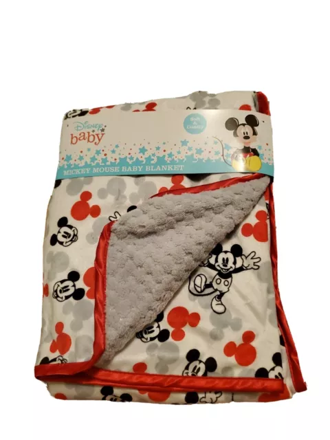 DISNEY BABY Mickey Mouse RED/GREY PRINT REVERSIBLE BABY BLANKET 40" X 30"