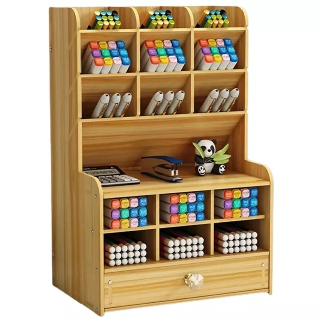 Multi-Function Wooden Desktop Pen Holder Office School Stationery Storage1839