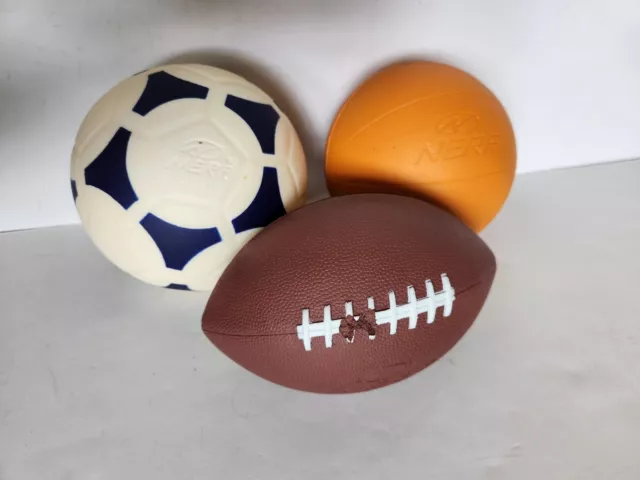 Rare Nerf Mini Foam Ball Set 3 Pack Soccer Football Basketball 5" Indoor
