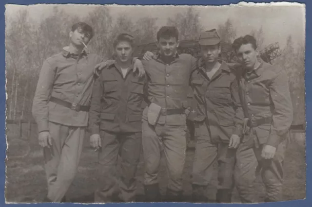 Handsome Guys Soldiers smoking, hugging Soviet Vintage Photo USSR