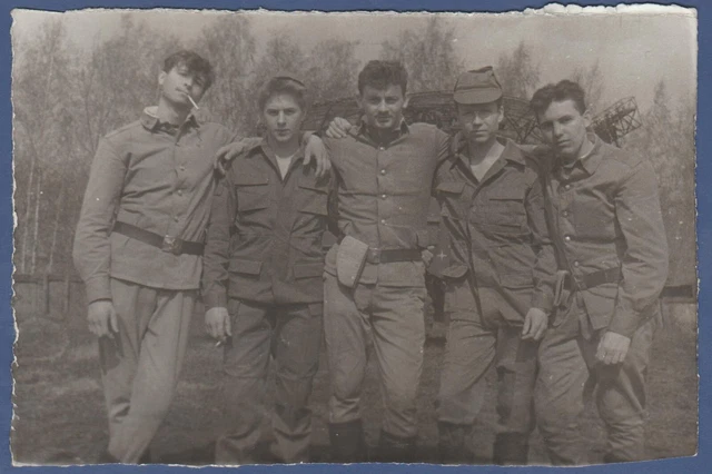 Handsome Guys Soldiers smoking, hugging Soviet Vintage Photo USSR