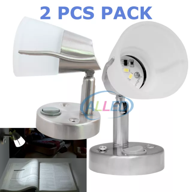 2x 12v LED Reading Lights Frosted Glass Swivel Caravan Laptop Book Bedside Lamp