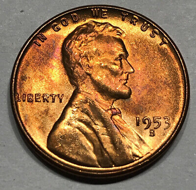 1953-S Lincoln Wheat Penny Cent ~ Amazing Toning ~ BU Uncirculated Coin
