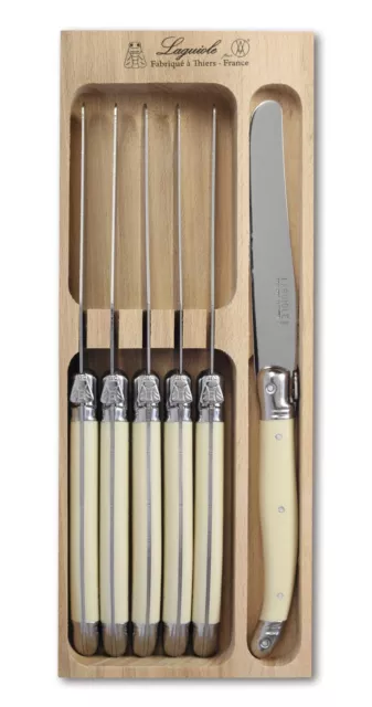 Laguiole Dinner Knife Set of 6, High Quality French Cutlery in Wooden Gift Box,