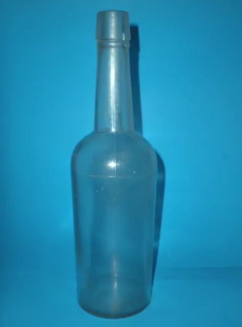 ANTIQUE 3 PIECE MOLD CLEAR GLASS WHISKEY BOTTLE APPLIED TOP 11 1/2'' vtg ANTIQUE 3 PIECE MOLD CLEAR GLASS WHISKEY BOTTLE APPLIED TOP 11 1/2'' vtg