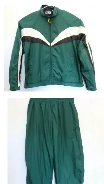 Fila Vintage Mens Tracksuit Windbreaker Green Nylon Jacket Pants Set Large