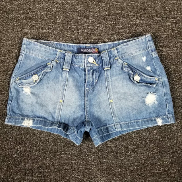 Levis Jean Shorts Womens Juniors 3 Blue Low Rise Distressed Casual 30x2.5