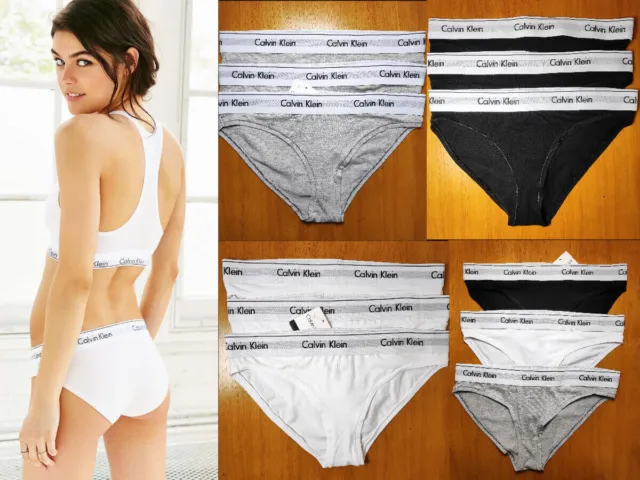 CALVIN KLEIN WOMENS BRIEFs Underwears 3 Pack Cotton Black Grey White Pants  UK £12.21 - PicClick UK
