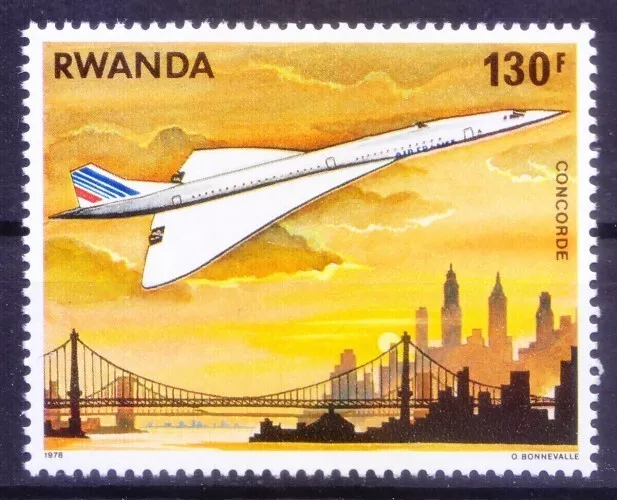 Rwanda 1978 MNH, Concorde above New York, Air Planes History of Aviation