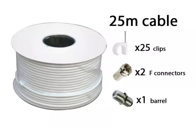 25m White RG6 Satellite freeview Digital TV Sky+ HD Aerial Coax Cable Coaxial