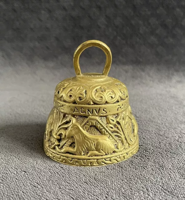 Antique Belgium Marked Cast Brass Zodiac Animals Bell