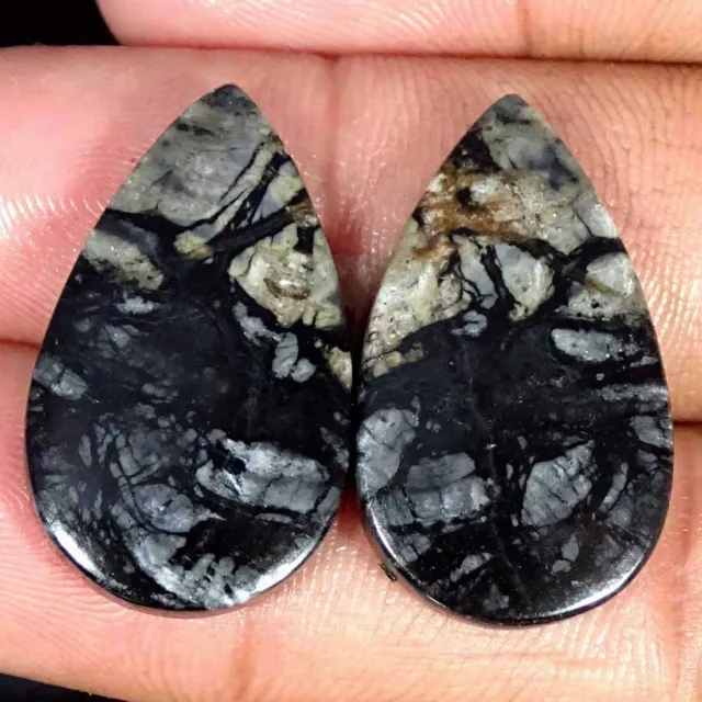 30.20Cts Natural Picasso Jasper Cabochon Loose Gemstone Pear Pair