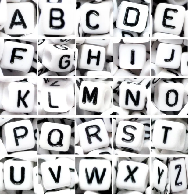 Perles En Acrylique Cubes Lettres/alphabets 6mm - Multi Couleurs, Pour Fabrication De Bijoux, Choix Quantités