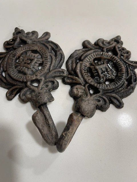 2 antique/vintage wrought iron hooks