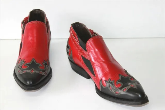 SAN DIEGO  Bottines Boots Pointues Cuir Rouge et Noir T 36 TBE 3