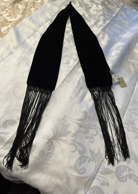 New With Tags COLLECTION XIIX Black Velvet Thin Scarf With Long Tassels