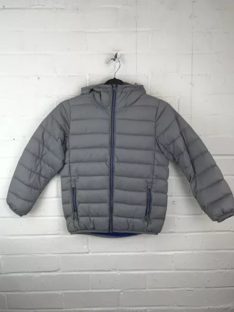 NEXT Boys Grey Ribbed Zip Up Hooded Puffer Coat Size Age 6 #JG