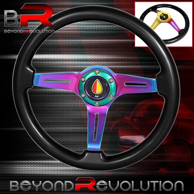 Universal Deep Dish Black Neo Chrome Center Steering Wheel Frame Elder Leaf Horn