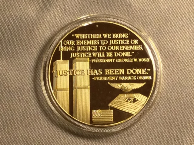 9/11 Gold Plated Proof Coin " Justice Has Been Done " President Barack Obama