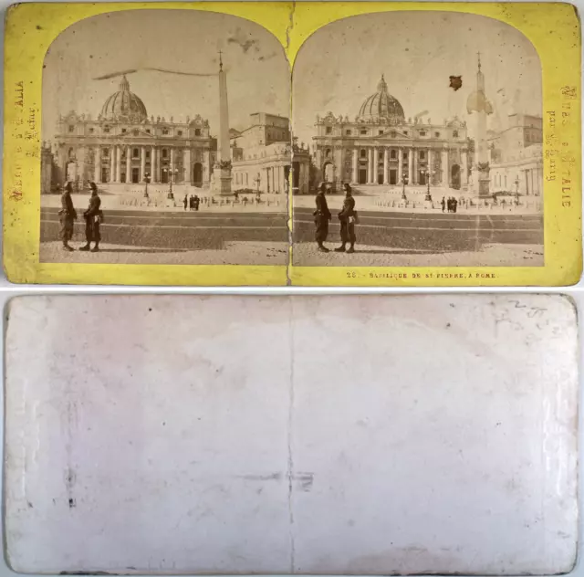 Rome, Militaires devant la Basilique Saint-Pierre, Vintage albumen print, ca.187