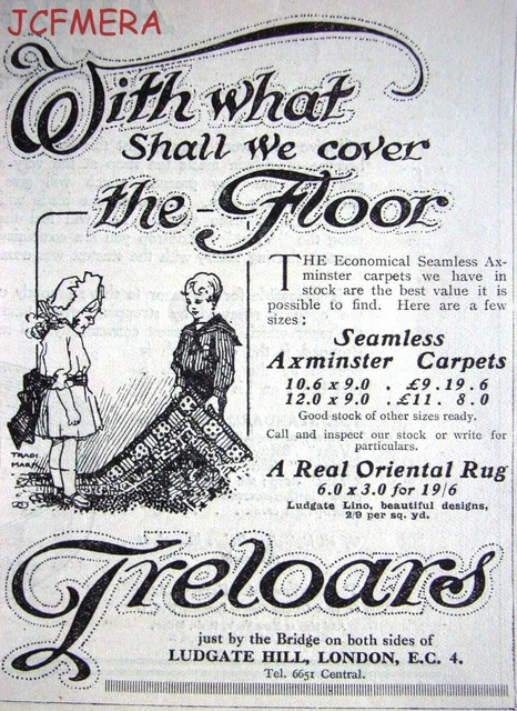 TRELOAR'S (Ludgate Hill) Axminster Carpets ADVERT - Small 1917 Print Ad