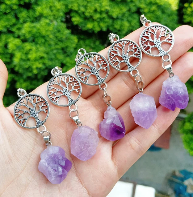 5pcs Amethyst Gems stone Pendants Tree of life Chakra Reiki Healing Amulet