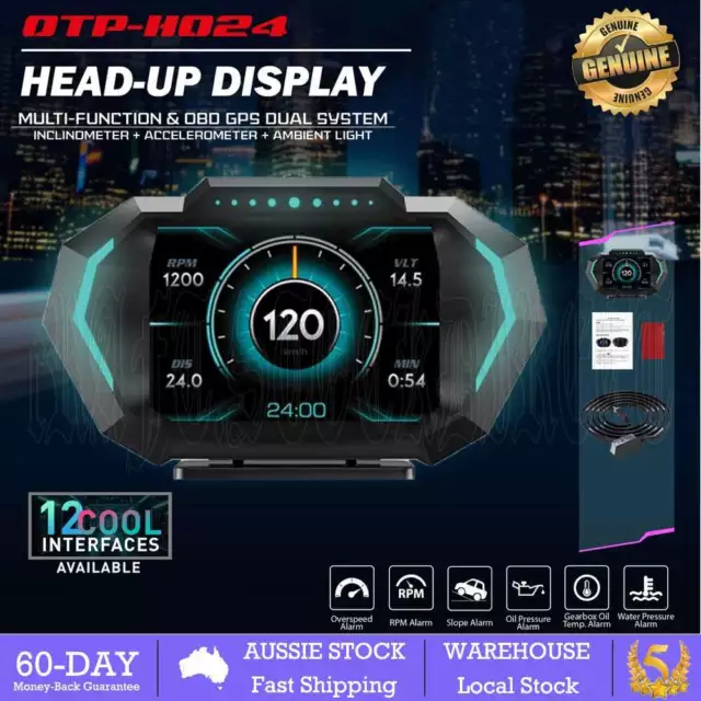 OBD2 GPS Gauge Car HUD Digital Head Up Display Speedometer Multiple Alarm Temp