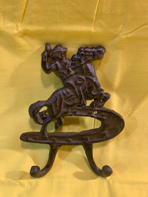 Cowboy on Horse & Horseshoe Wall Mounted Double Hook Western Decor 0170-15006