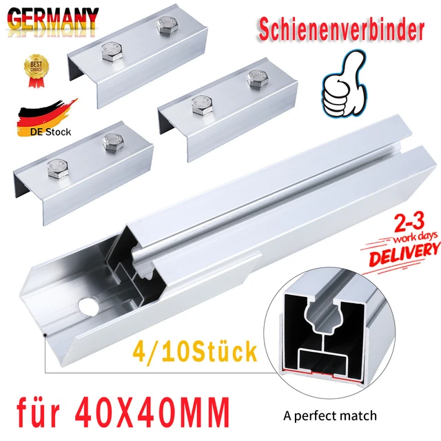 4/10x Alu Profilverbinder für 40 x 40 mm Solar PV Schienenverbinder