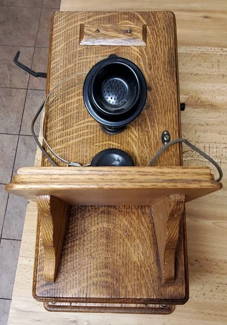 vIntage WESTERN ELECTRIC 317BU Push-Talk RAILROAD HEADSET WALL TELEPHONE - oak