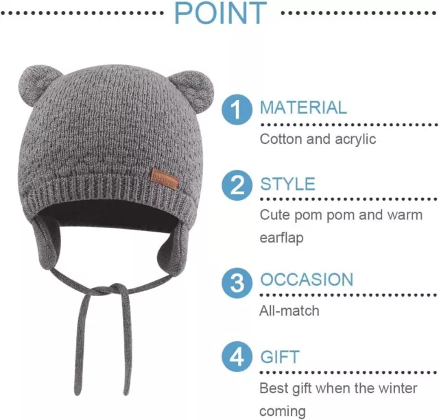 BAVST Baby Beanie Hat for Winter with 6-12 Months, Bear Ear- Light Grey 3