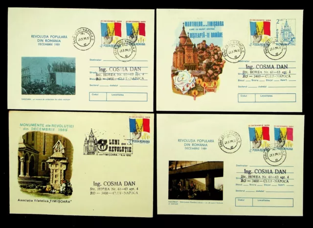 ROMANIA 1990 7v TIMISOARA/BUCURESTI/MONUMENTS ILLUSTRATED 4 COVER TO CLUJ NAPOCA