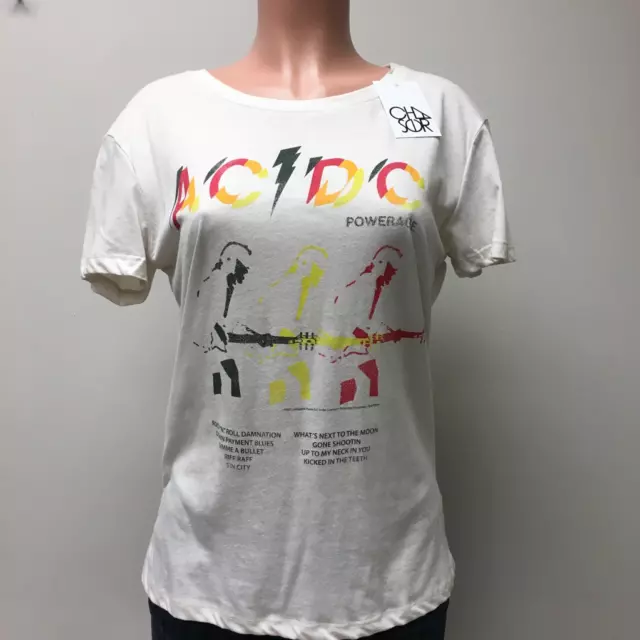 AC/DC Powerage Chaser Womens T-Shirt Ivory Yellow Short Sleeve Crew Neck M New