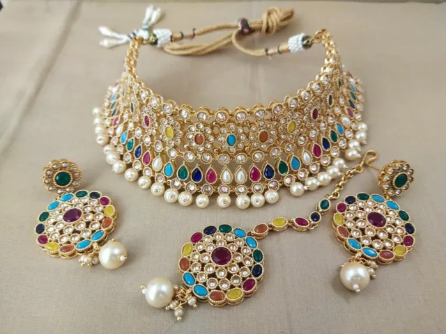 Bijoux de mode indienne Bollywood Ethnic Gold Plated Bridal Choker Set Jewelry