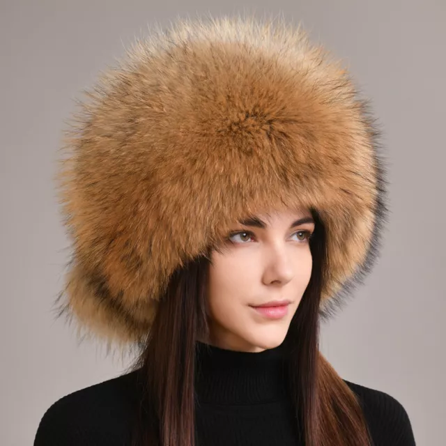 Women's Real Fox Fur Winter Hat Russian Ushanka Cossack Hunter Hat Warm Ski Cap