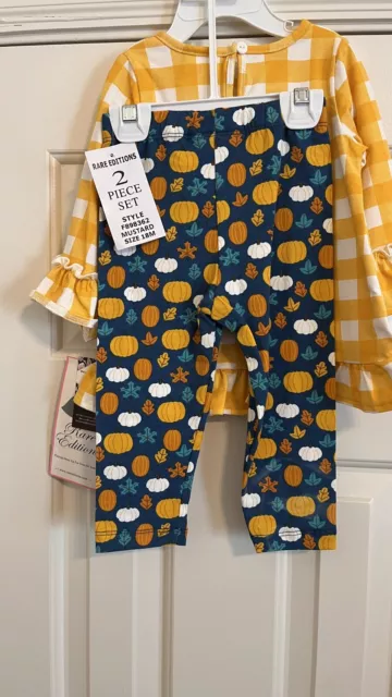 Rare Editions 18 mo  top & pant set Mustard Fall Pumpkins sparkle Thanksgiving 2