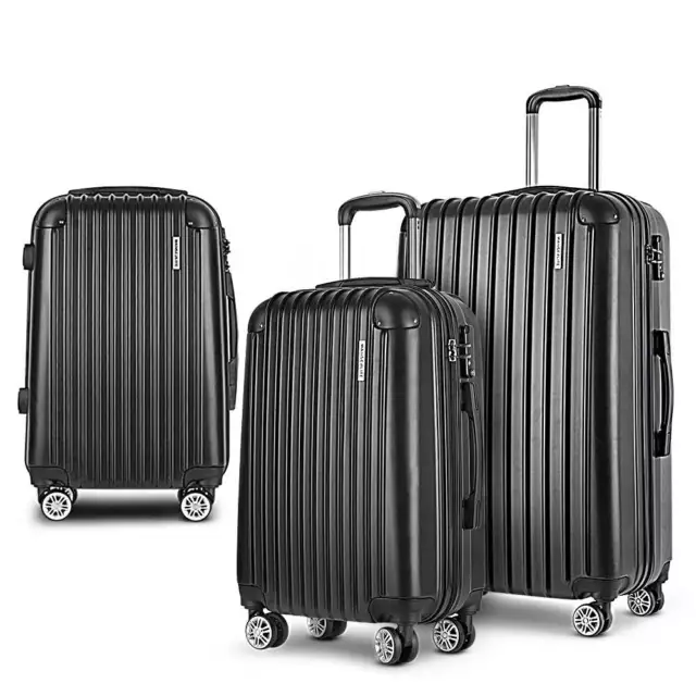 3pc Wanderlite Luggage Set Suitcase Sets 20“ 24“ 28” TSA Organiser Trolley Black