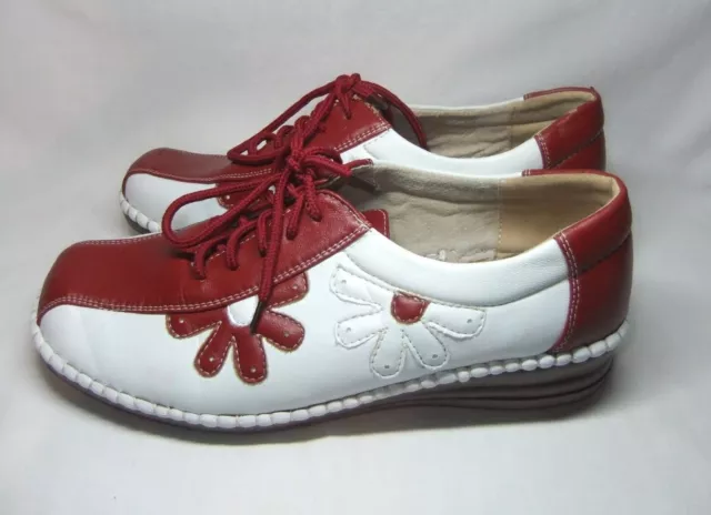 Cojín Caminar Damas Zapatos Reino Unido 5 Flexibles Confort Blanco y Rojo Flor Con cordones