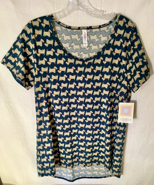 Lularoe Classic Size Small Scotty Dog  Blue Grey W Khaki Dog NEW With Tags