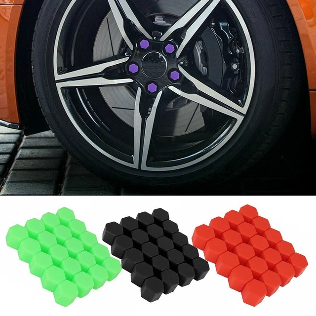 QUOTRE 20 Pièces Capuchons D'écrou De Roue, 17 Mm Anti Poussiere Couvercle De Jante Placage Hexagonal Chrome Boulon Couvre Roue Cache Ecrous Bouchon Decrou De Roue Avec Ensemble Outil Argent