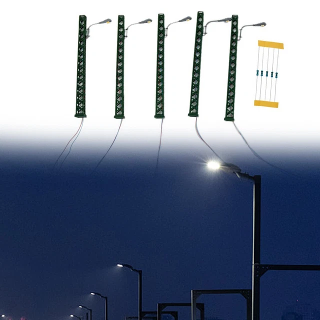 Lot De 10 Lampadaires LED H0 1:87 - Éclairage Pour Maquette Railway 55mm - 12-16V (blanc Chaud)