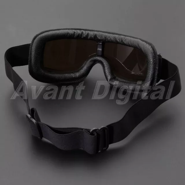 Lunettes de soleil vintage en cuir casque moto cadre noir aviateur pilote 2