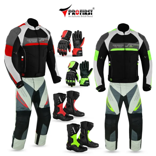 Motorbike Motorcycle Suit Jacket Trousers Leather Waterproof Racing Boots Gloves