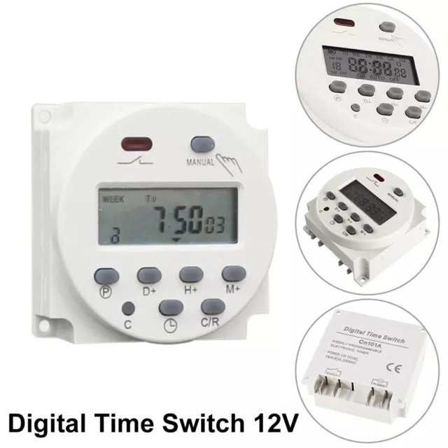 DC 12V 16A LCD Digital Timer Switch Electronic Power Time Relay Programmable New