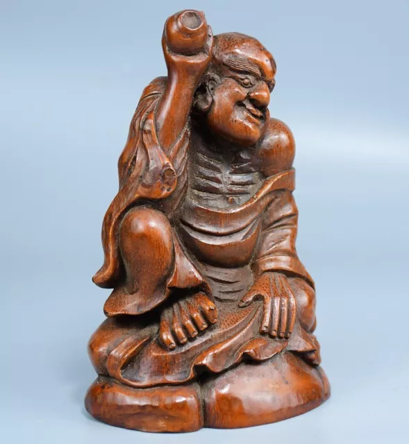 Antique Chinese Old Bamboo Hand Carved Arhat Buddha Statue Collection Nice Art